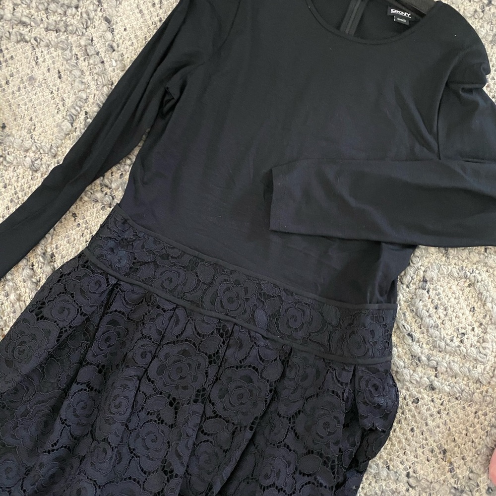 DKNY Black Jersey & Lace Dress